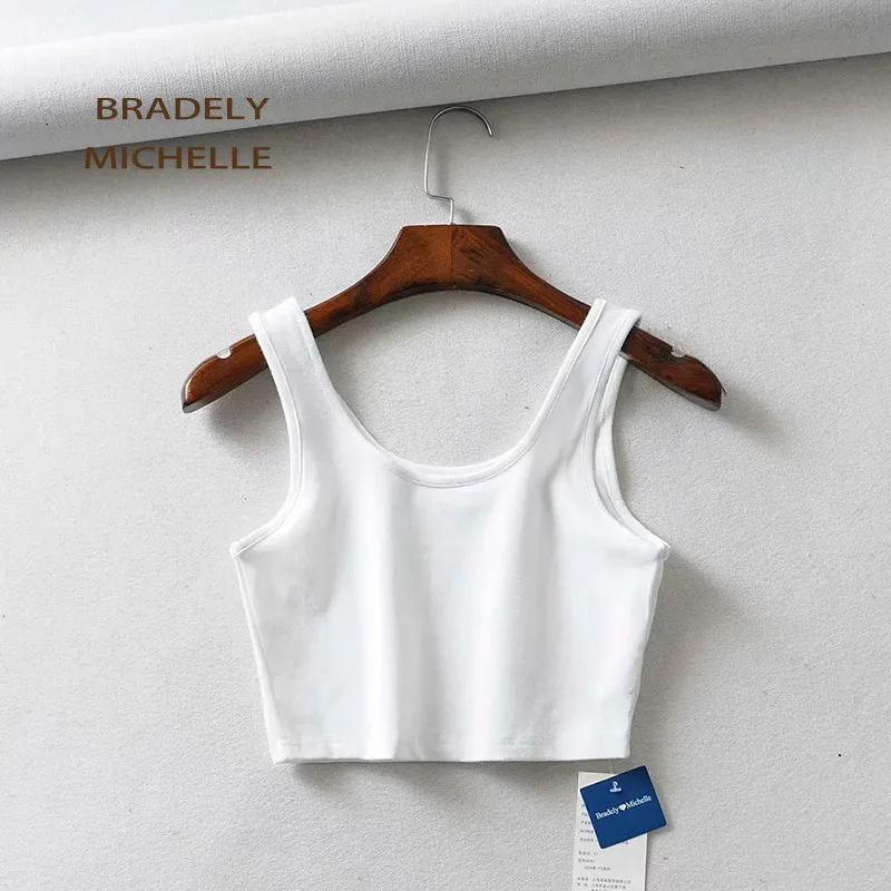 BRADELY MICHELLE Sexy Women Summer Crop Tops Sleeveless Short Cotton U Collar Knitted Bar 220325