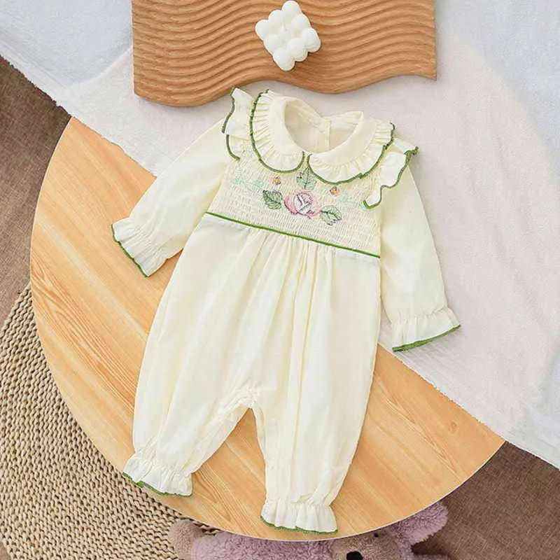 Spring Family Dopasowanie siostrzane ubrania długie rękawy Beżowy lotos Romper+Princess Baby Dress Twins Słodkie ubrania E9189