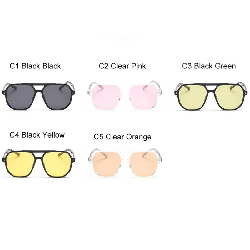 Sunglasses Retro Double Bridges Polarized Women Men Nail Decoration Fashion Yellow Lenses Sun Glasses Anti Glare Driver GlassesSun321p