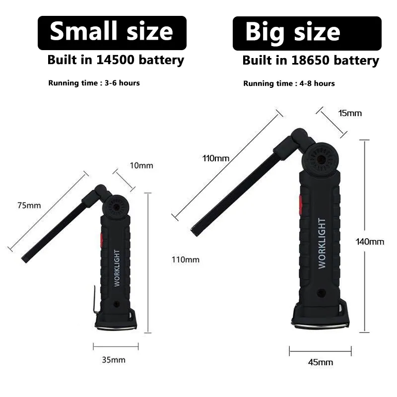 New Built-in Battery LED Working Lamp Flashlight USB Rechargeable COB Torch 3 Mode Flash Light Tail Magnet Portable Camping Lantern