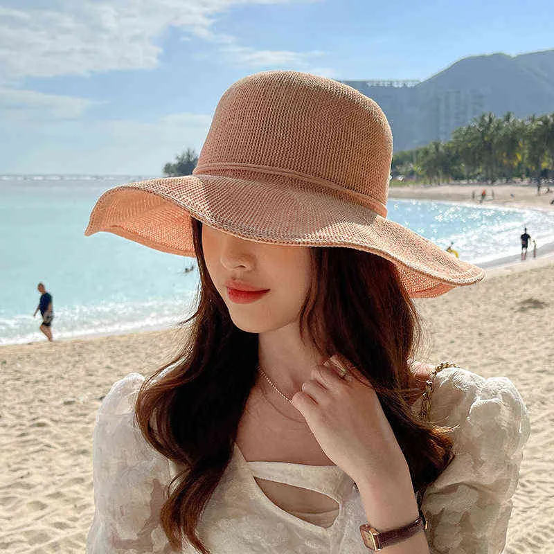 2022 Kvinnors sommar fritid Panama Femaletravel Sunshade solskyddsmedel hatt hatt dam mode strand halm hattar g220418