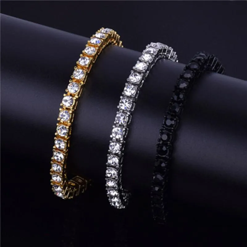 Catena a maglie 5mm Bracciale tennis con zirconi cubici Bracciale ghiacciato Argento oro Nero Hip Hop Matrimonio Cristallo Gioielli da uomo Presente Pulse306j