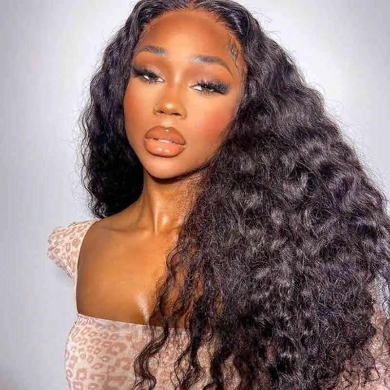 13x6x2 Water Wave Lace Front Wig Human Hair 30 Inch Transparent Glueless s 220608