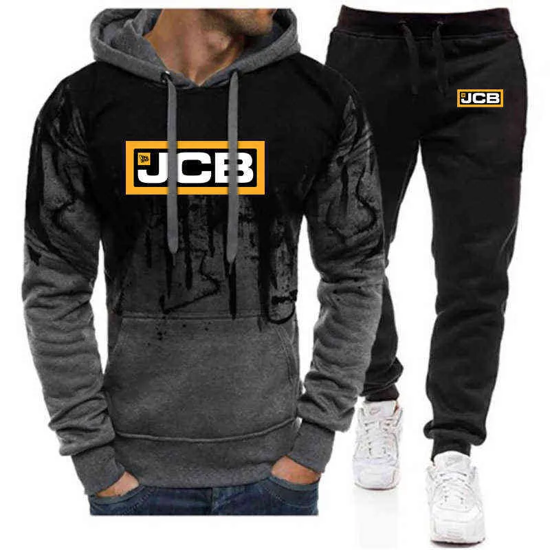 2021 Midnite Star Excavator Jcb New Set Uomo Felpe con cappuccio High Street Gradient Casual Pantaloni sportivi Tute Hip Hop Cappotti + Pantaloni G1217