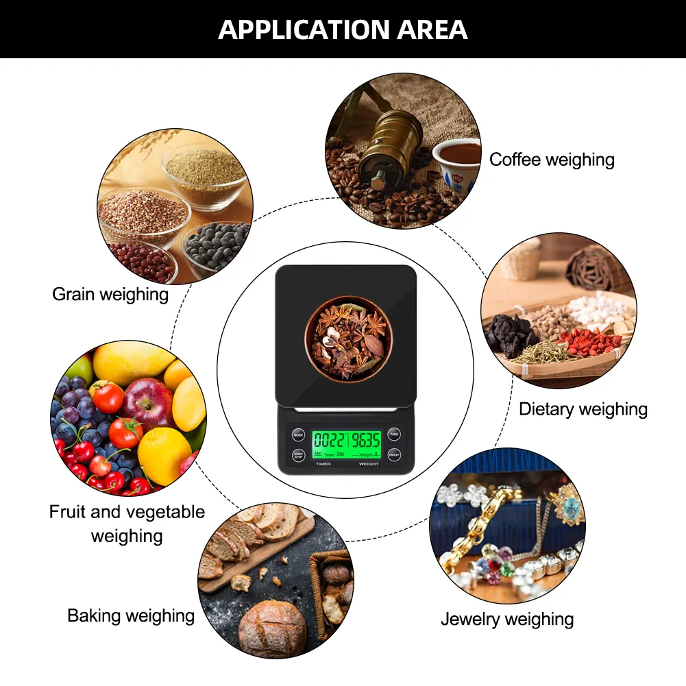 3 кг/0,1 г 5 кг/0,1 г капельные кофейные масштабы с портативной электронной цифровой кухонной шкалой высокой точностью ЖК-масштаба