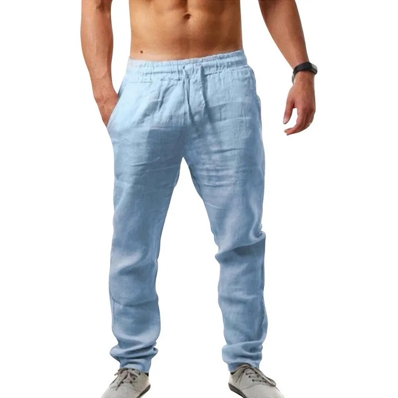 Pantalones de verano para hombre, pantalones de algodón de Color sólido transpirables de secado rápido, traje cómodo informal de calle para hombre 220810