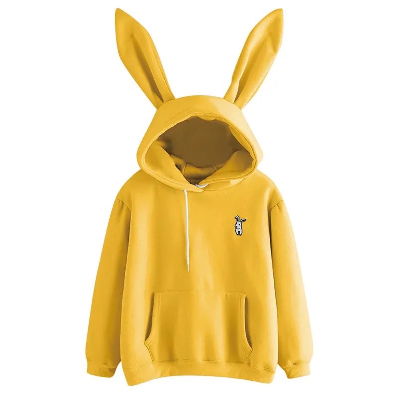 QRWR Automne Hiver Femmes Hoodies Kawaii Oreilles De Lapin Mode Sweat À Capuche Casual Solide Couleur Chaud Sweat Pour 220324