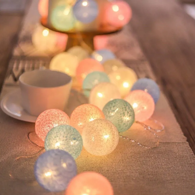 20 LED Cotton Ball Garland String Lights Christmas Fairy Lighting Strings for Outdoor Holiday Wedding Xmas Party Home Decoration 220809