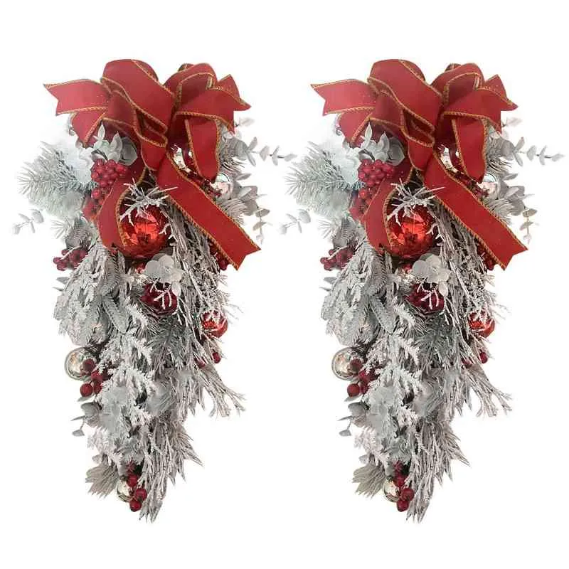 Ghirlanda di Natale Arco artificiale Bacche rosse Ghirlanda Ornamenti Porta d'ingresso Decorazione della parete Buon Halloween Albero Corona Slingers J220611424157