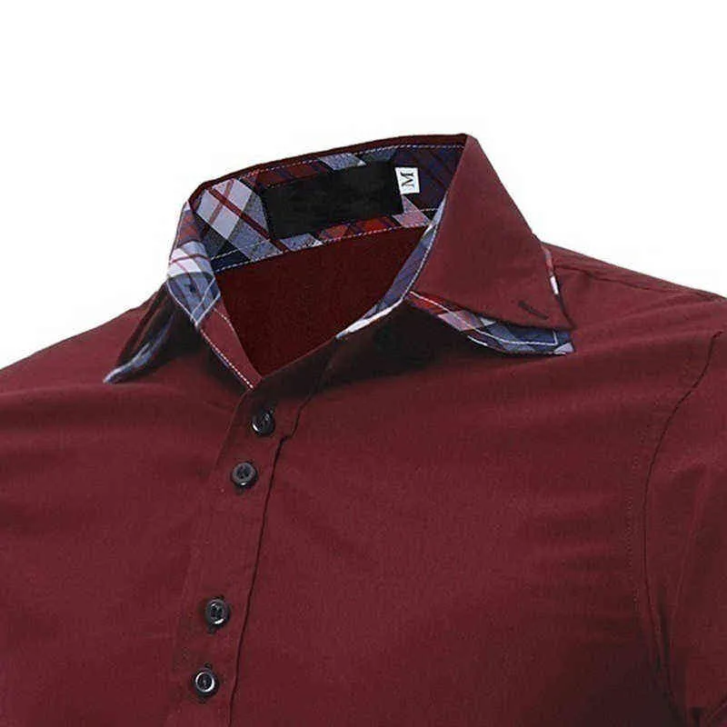 Camicie da uomo Bianco Nero a maniche lunghe Colletto rovesciato Bottoni scozzesi Top Slim Fit Business Casual T Shirt Abbigliamento maschile M-3XL L220704