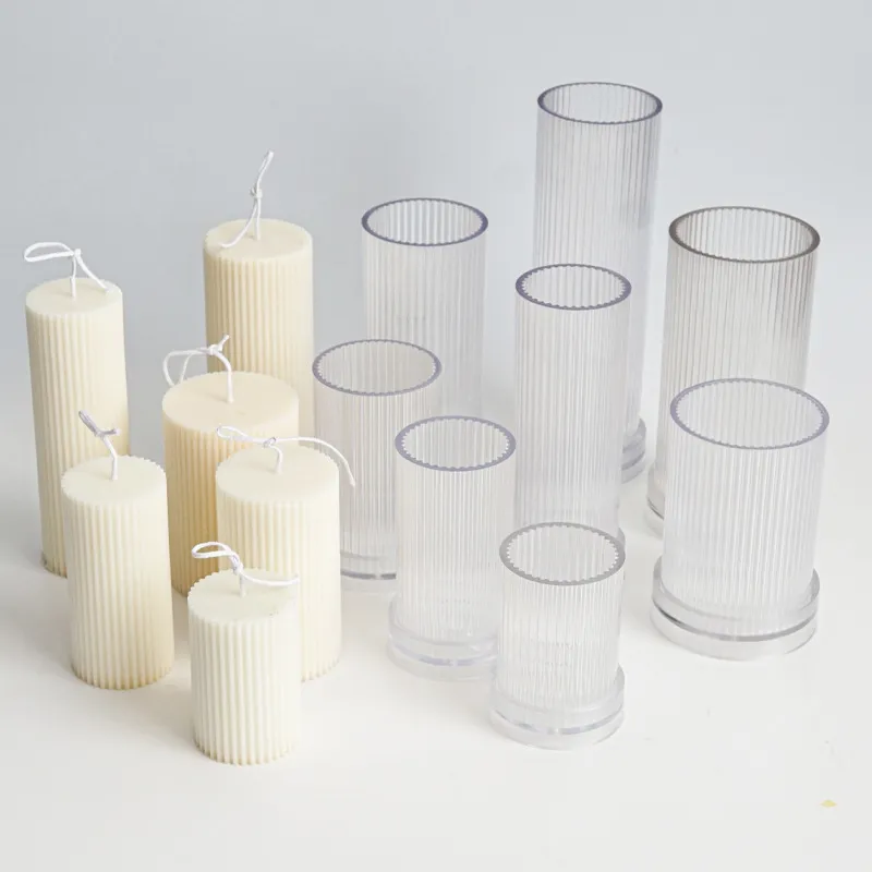 DIY Pinstripe Round Fine Tooth cilindrische kaarsen plastic schimmel gestreepte pc acryl maken kit S 220721