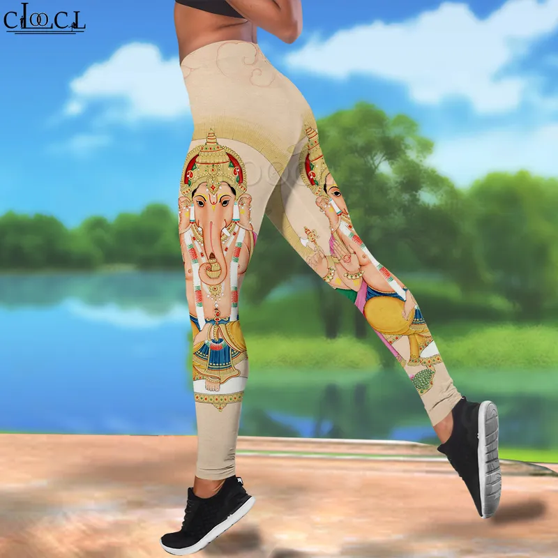 Leggings da donna Dio indiano Ganesha Stampato Elasticità a vita alta 3D Legging Cosplay Donna pantaloni da jogging all'aperto W220616