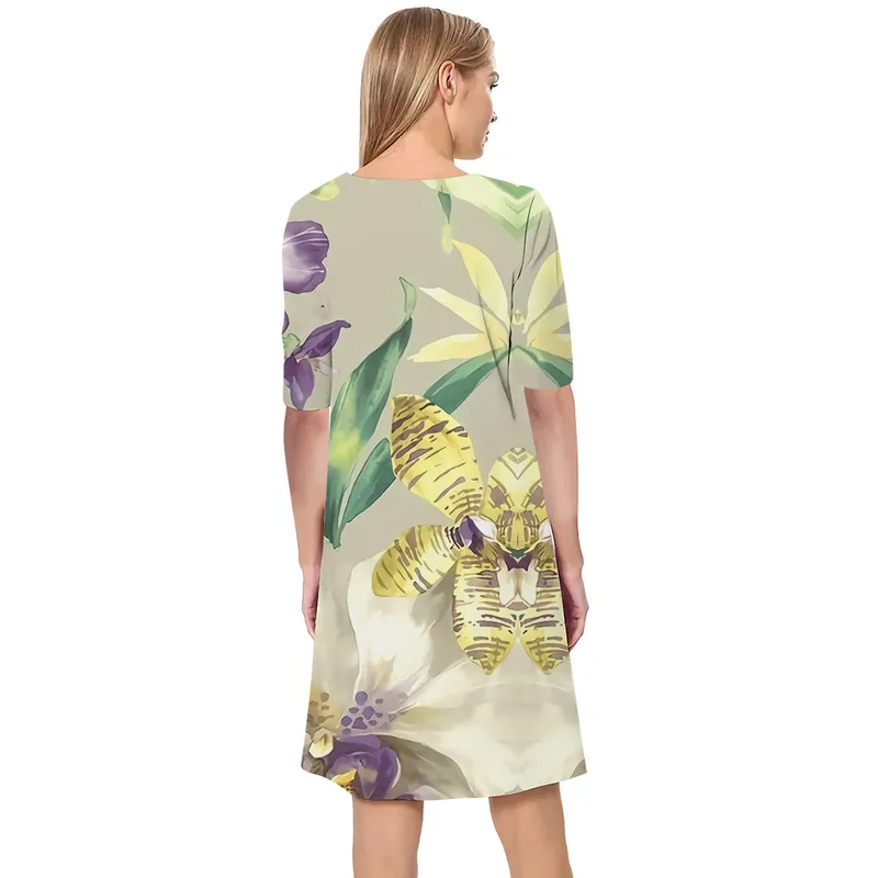 Kobiet sukienki Piękne kwiaty 3D drukowane luźne luźne sukienki z krótkim rękawem na sukienki żeńskie Summer 220616