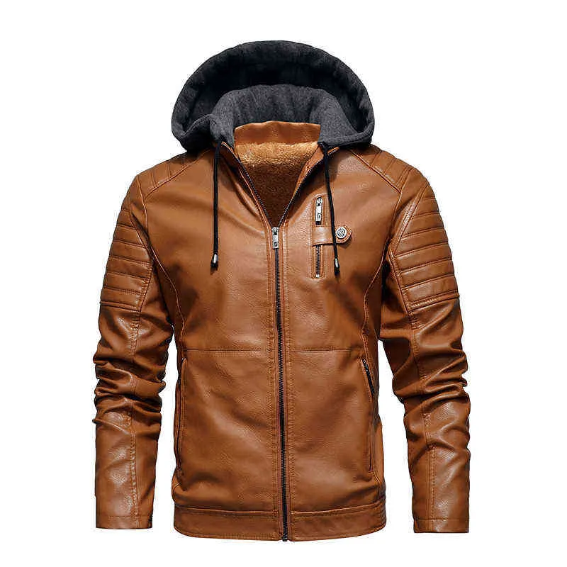 Jaqueta de couro da moda masculino lã de lã de outono jaquetas de couro PU com capuz de inverno roupas masculinas casuais jaquetas de motocicleta l220801