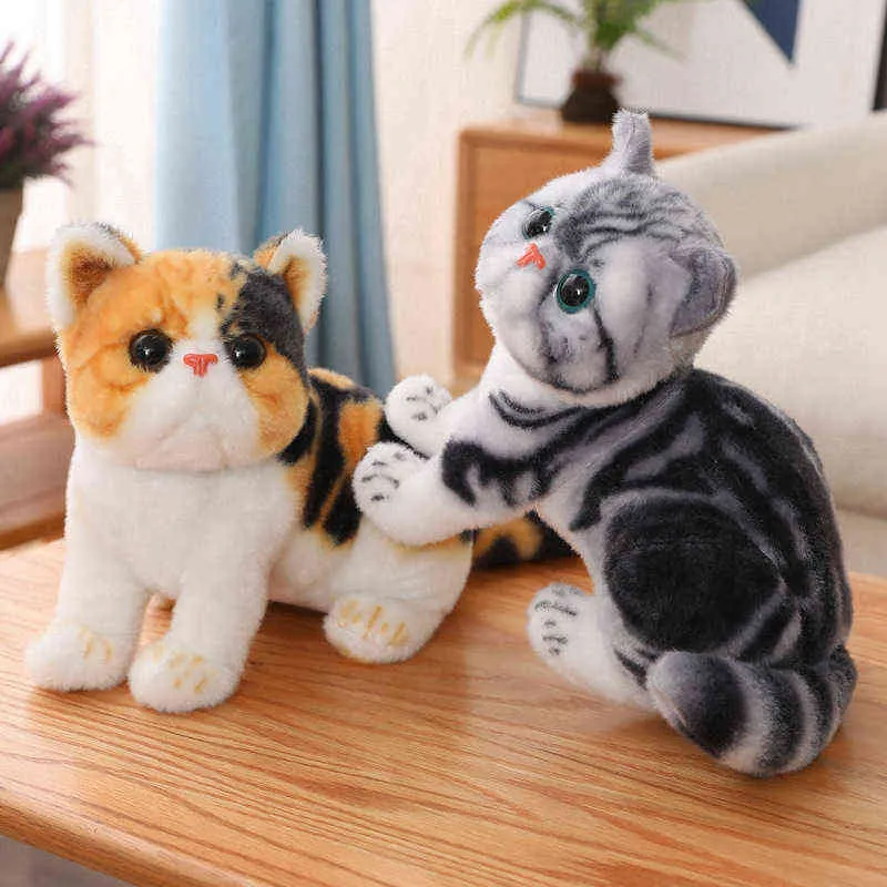 Cm Big Face Cats Doll Lying Cuddly Bear Like Real Cat Plushie Stuffed Peluche Striped Colorful Wild Animal Kids Gift J220704