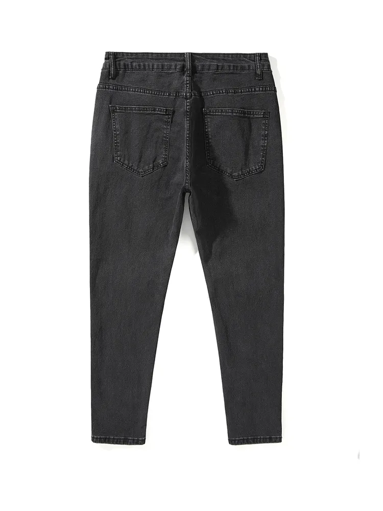 Jeans Men Black Moto Skinny Stretch Ripped Denim Pencil Pants Streetwear s Pure Color Elastic 220408