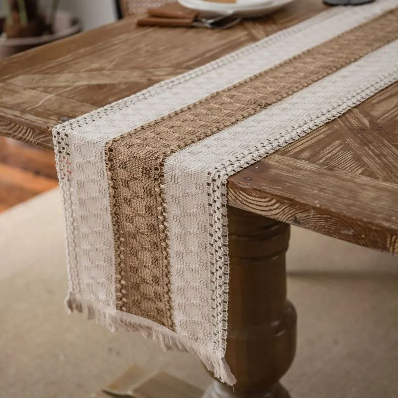 Lniane biegacze stołowe nordycka tkanina domowa dekoracje na przyjęcie weselne Naturalne jamę boho bawełniana flaga herbaty 220615