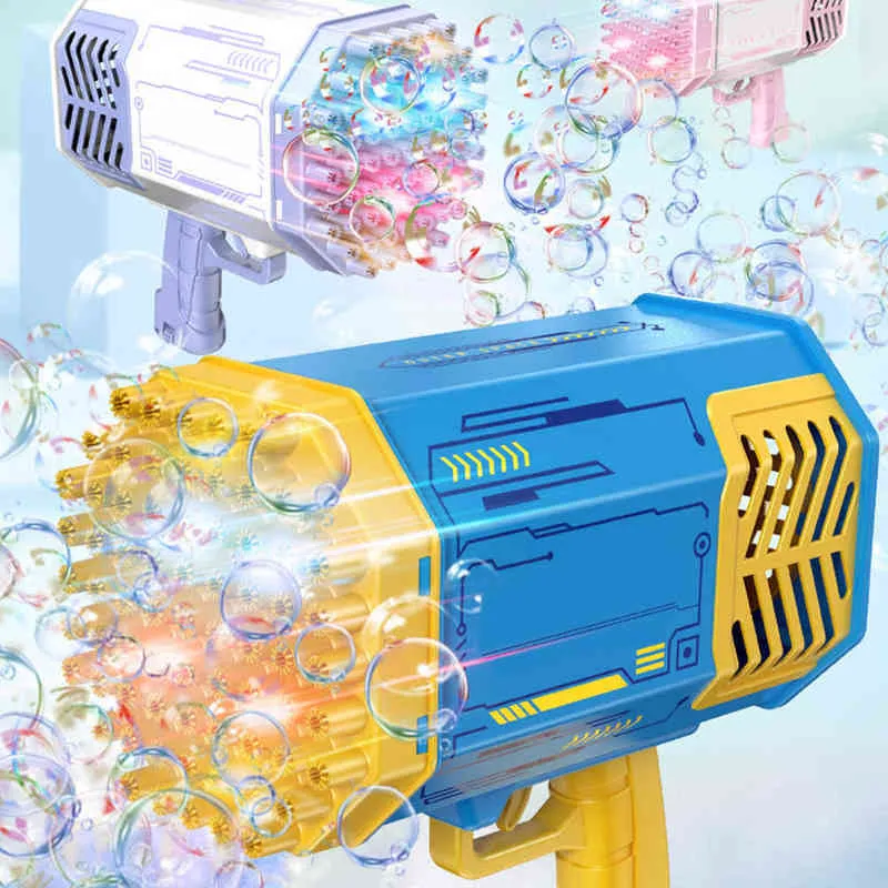 69 agujeros Rocket Gatling Bubble Gun Machine Led Led Kids Automatic Soap Bubbles Blower Maker Outdoor Toys for Children Y220725