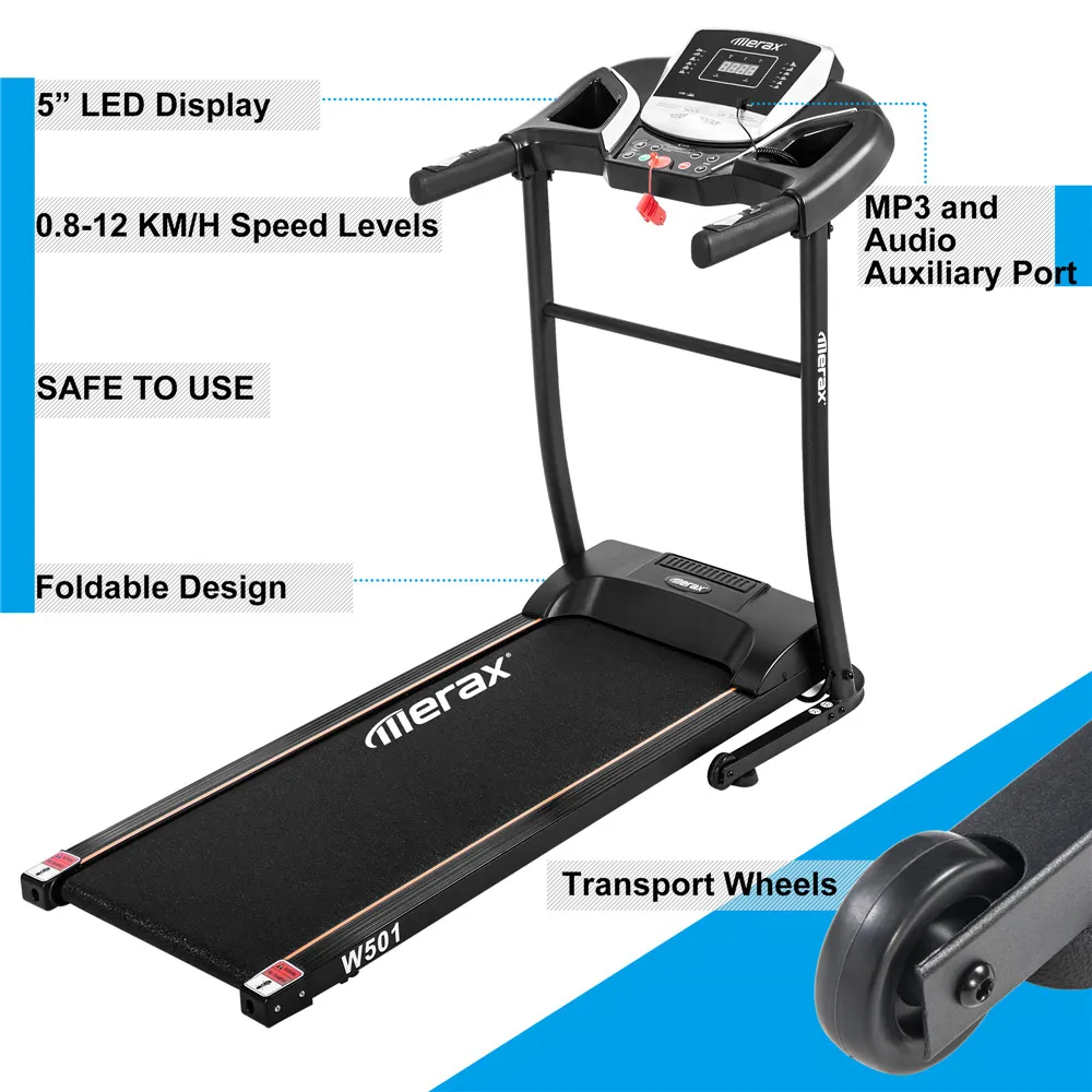 Opvouwbaar 12.8 km / h Huishoudelijke Gym Treadmill Running Machine met LED-display Safe Bar Folding Motorized Treadmill