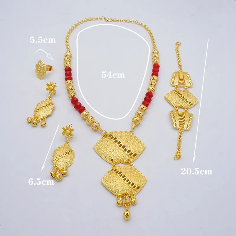 فاخرة دبي الذهبية المجوهرات مجموعات المجوهرات الهندية الإثيوبيا الهدايا الزفاف الحزب حفلات لأقراط القلادة النسائية مجموعة 220922