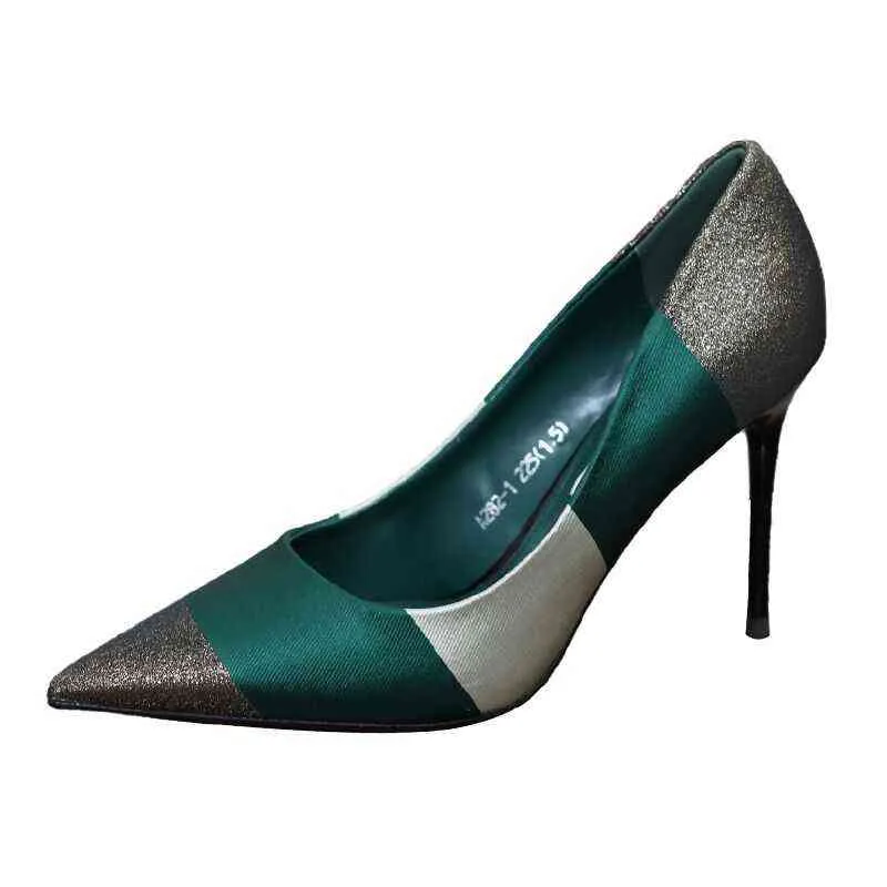 2022 Spring Fashion Sexy High Heel Dames Pumps Pointed Toe Office Lady Werkschoenen Franse stijl Vrouwelijke voetware Black Green G220425