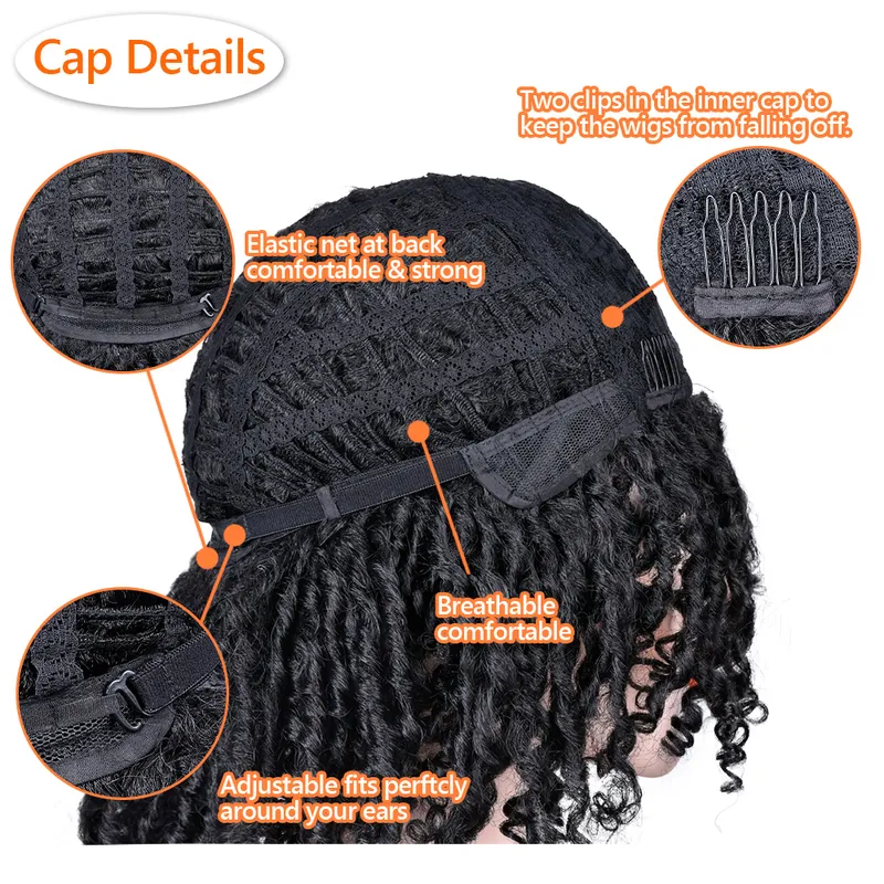 Short Dreadlock Hair Wig Curly Synthetic Soft Faux Locs Wigs with Bangs for Black Women Ombre Crochet Twist Annivia 220409