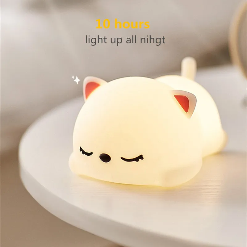 Cat LED Night Light Touch Sensor Remote Control Colorful Silicone USB Rechargeable Bedroom Bedside Lamp for Children Baby Gift 220727