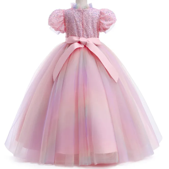 Cute Princess Lace Tulle Flower Girl Dresses For wedding Country Garden Weddings Sheer Long Sleeves Appliques Big Bow Sash Back Girls Formal Birthday Party gowns