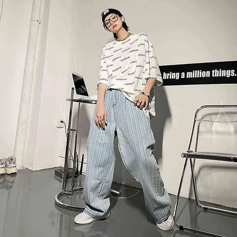 Pantalon décontracté à rayures verticales pour hommes, ample, à la mode, large, populaire, Streetwear, bleu, Baggy, J220629