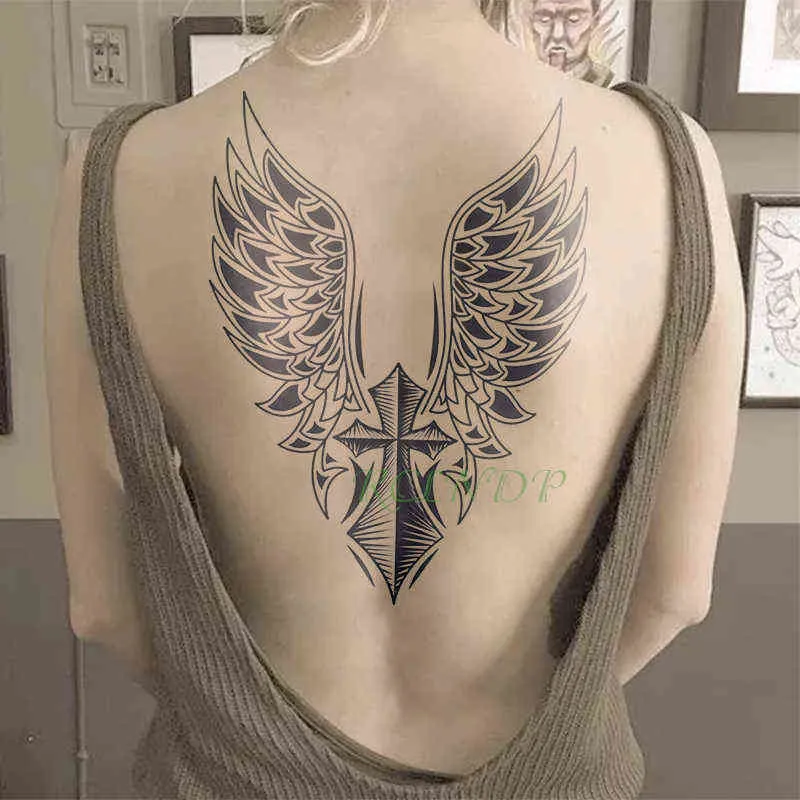 NXY Tillfällig tatuering Vattentät klistermärke Cross Wing Angel Whole Back Large TatuTo Flash Tatoo Fake S för kvinnor Män Flicka 0330