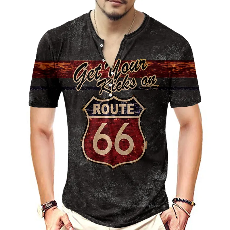 Personnalisé Hommes Printemps Été DIY T-shirt Crâne Vintage 3D Imprimer Vêtements Surdimensionné À Manches Courtes Col En V Boutons Mâle T-shirt Drop Ship 220707