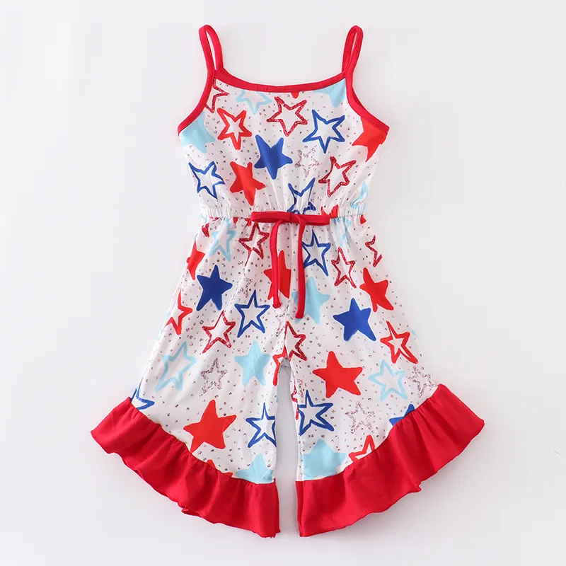 Girlymax Independence Day July 4th Summer Milk Silk Baby Kids Stars Stripe one pieces Garment Jumpsuit Pants Clothes Sleeveless 220620