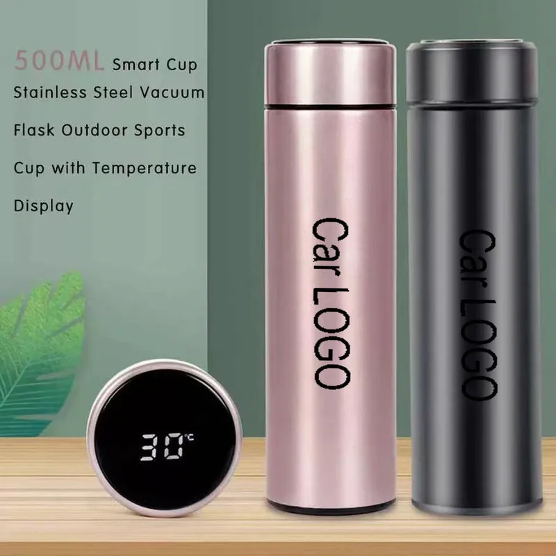 500ML Thermos Mug Temperature Display Stainless Steel Water Cup Custom For A Lancer Pajero Outlander L200 EVO 220704