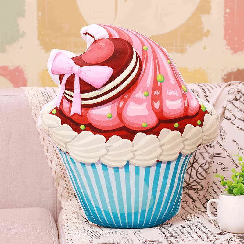 Pink Cup Cake Plush Cillow Ice Cherry Fruits Cookie Biscuit Cholocate Red Heart Filled Food Lady Decor J220704