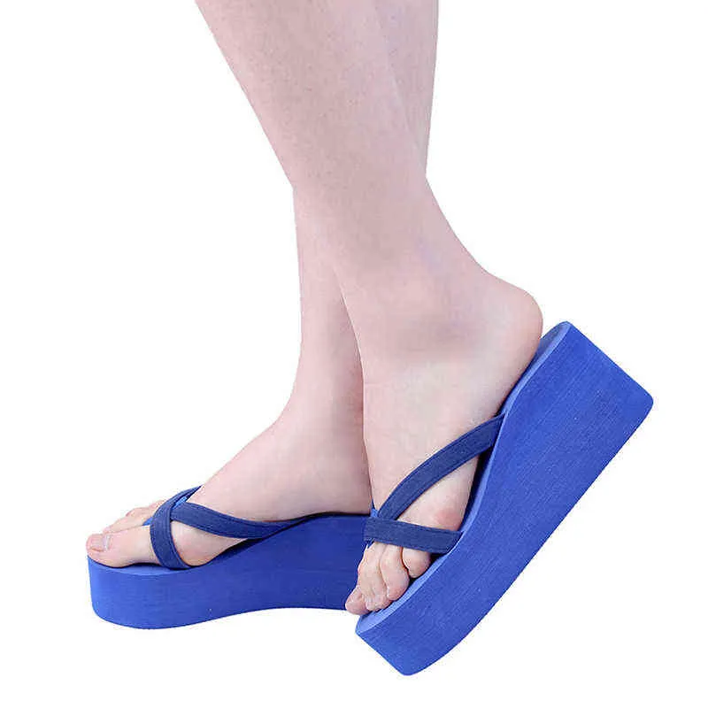 Zapatillas de tacones altos Zapatos de verano para mujeres 2022 Casual Cómodo Simple Color Sólido Sandalias Plataforma Flip Flops Y220421