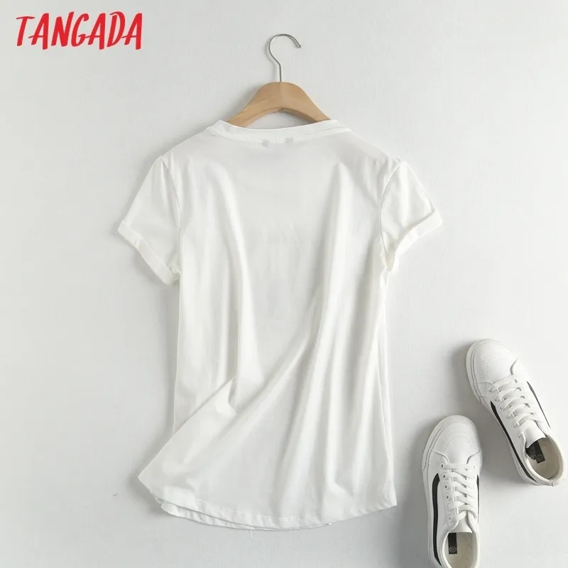 Tangada Women Vintage Print Botton T Shirt krótkie rękawy O Summer Sump Casual Tee Shirt Street Wear Top 6D9 220511