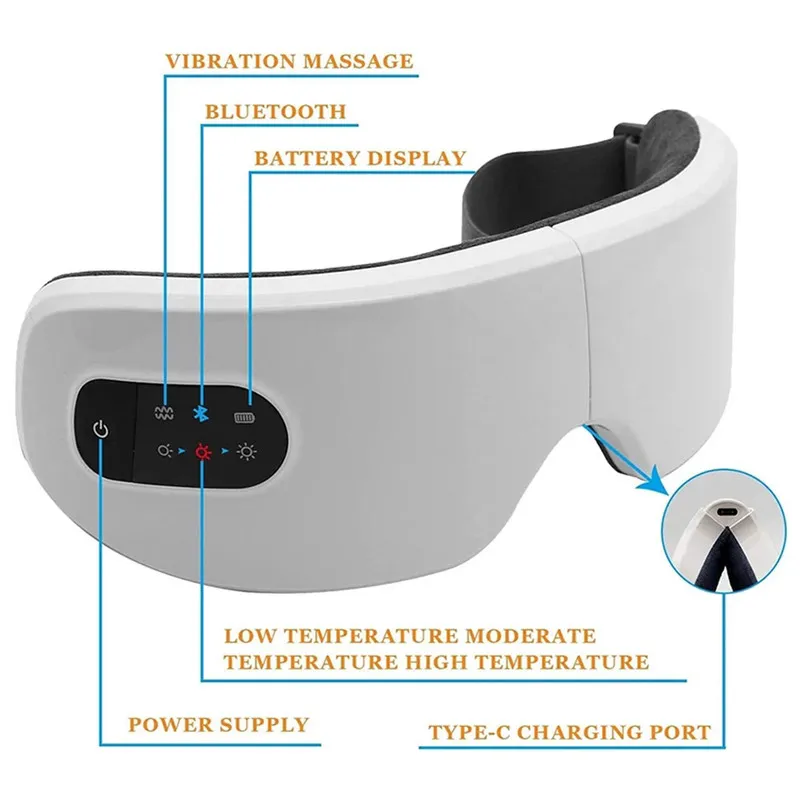 Massaggiatore Intelligente Protezione dalle Vibrazioni Strumento Compressa Bluetooth Occhiali da Massaggio Occhi Fatica Custodia Antirughe 2106109860982