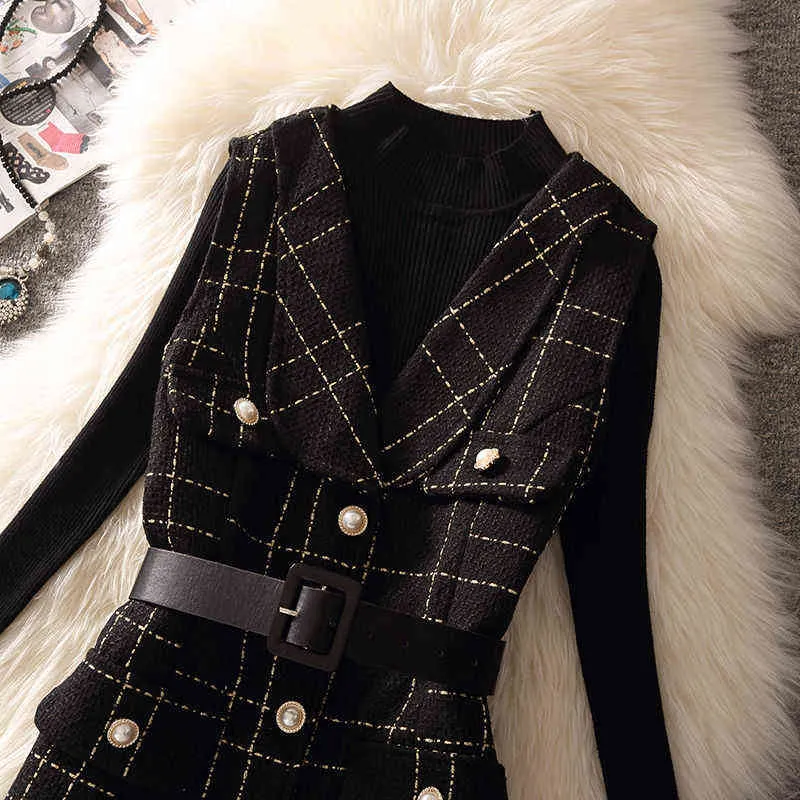 Vrouwen Jurk Mouwloze Mode Chic Korea Stijl Strepen Winter Lente 2021 Korte Jurk Riem Sjerpen Elegante Korte Vest Jurken L220725