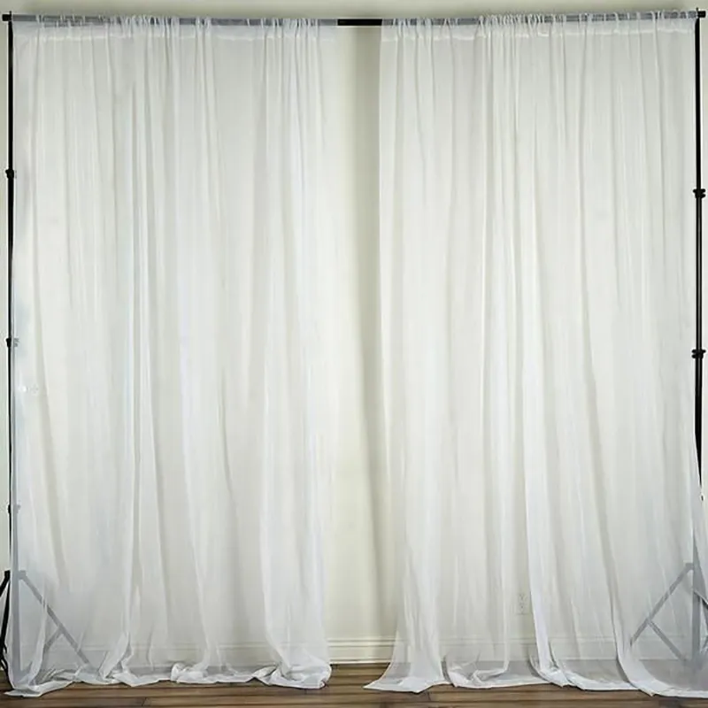 2 SZTUK 1.4x2.6m Sheer Backdrop Curtains Poliester łuk Zasłony Tkaniny White Party Tło Drapa P O Wykonania Ślubne Dekoracje