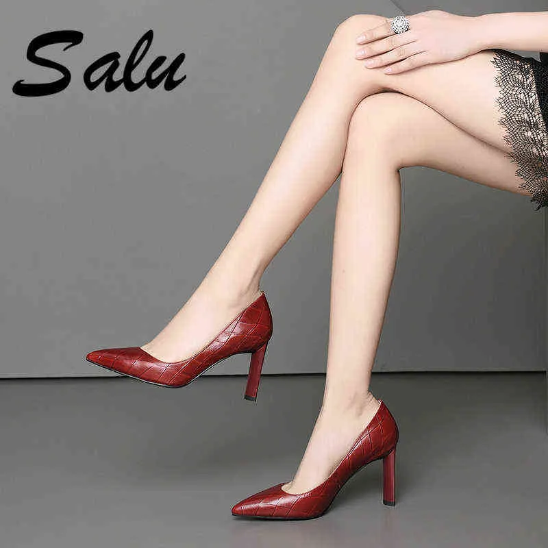 حذاء اللباس salu أعلى جودة أحذية جلد طبيعي المرأة مضخات أشار تو الكلاسيكية مريحة الربيع الصيف اللباس 220318