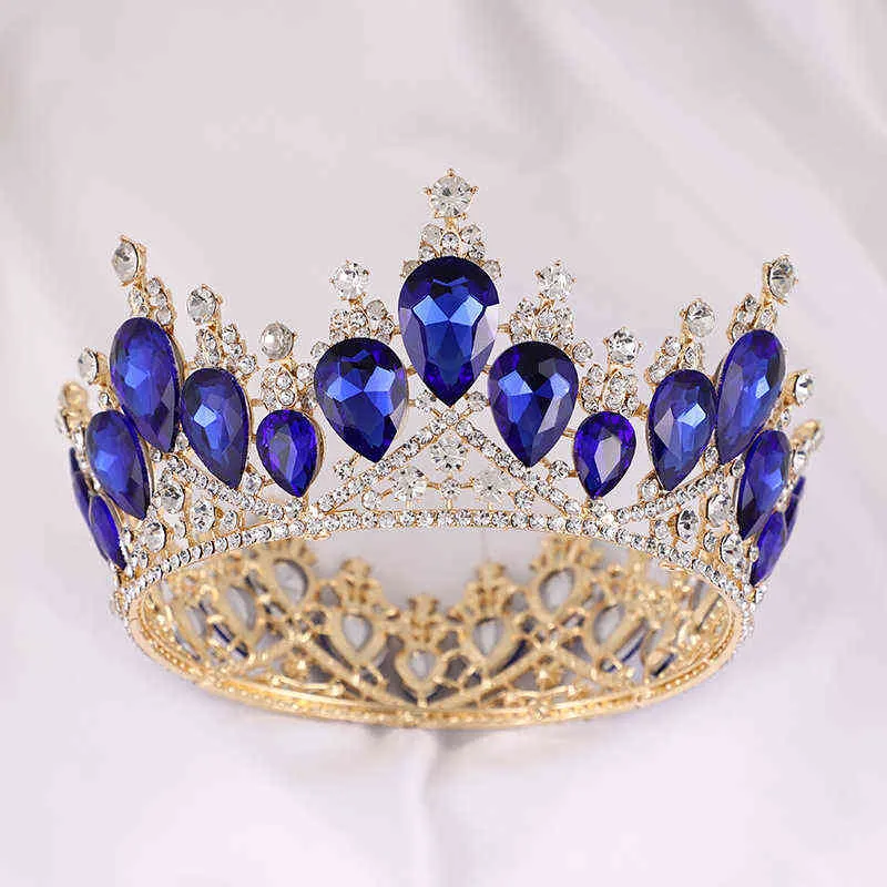 Kmvexo Crystal Vintage Royal Queen King Tiaras Crowns Men Women Pageant Prom Diadem Hair飾り結婚式の髪のジュエリーアクセサリーAA220323