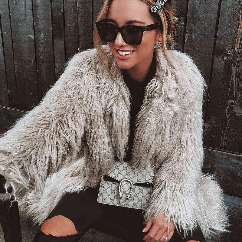 خريف شتاء 2021 Faux Faux Fur Coat Women Curly Curly Fare Coat Coat Coat Coat Scalet