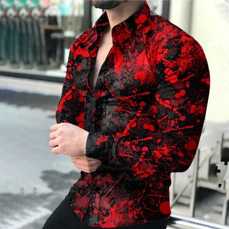 Fashion Men Shirts Turndown Collar Buttoned Shirt Casual Designer Gradient Print Long Sleeve Tops Mens Clothing Prom Cardigan 220805