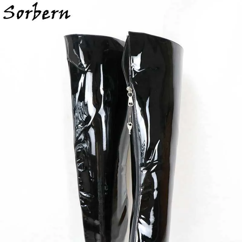 Sorbern Unisex 12 cm hohe Absätze für Damen, abschließbarer Reißverschluss hinten, Stilettos, mittelhoher Oberschenkel, Stiefel mit hartem Schaft, Knöchelriemen und spitzer Zehenpartie