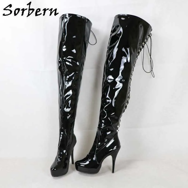 Sorbern Lace Up Back Boots Women Fetish High Heels 15Cm Crotch Thigh Boot Platform Gay Dance Boots Custom Wide Or Slim Fit Legs
