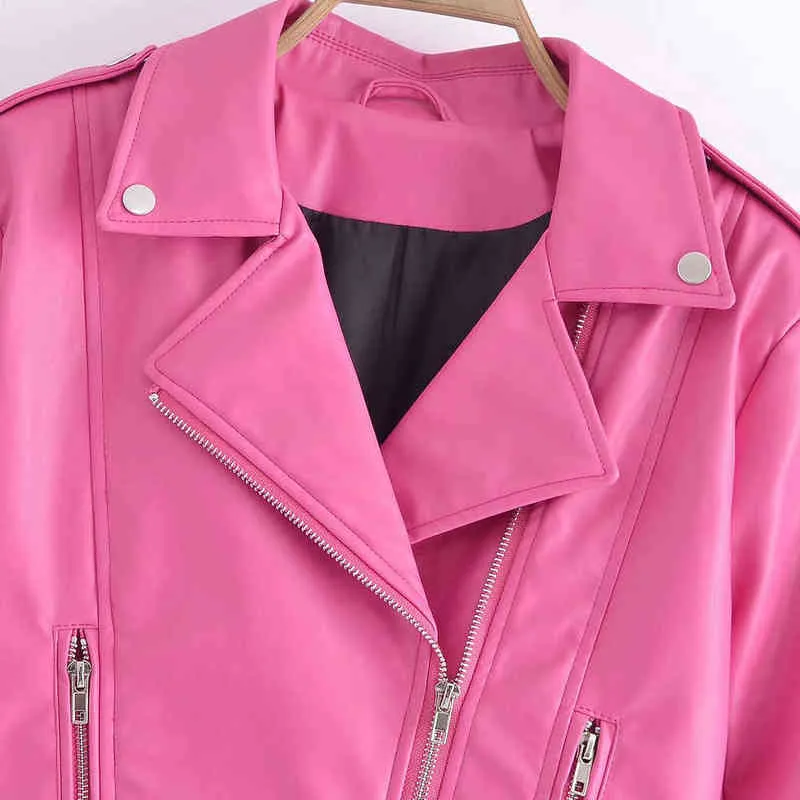 Mulheres 2022 New Fashion Faux Leather Jacket Coat Retro lapela de manga comprida zíper bolso tops chic tops feminino moujer l220728