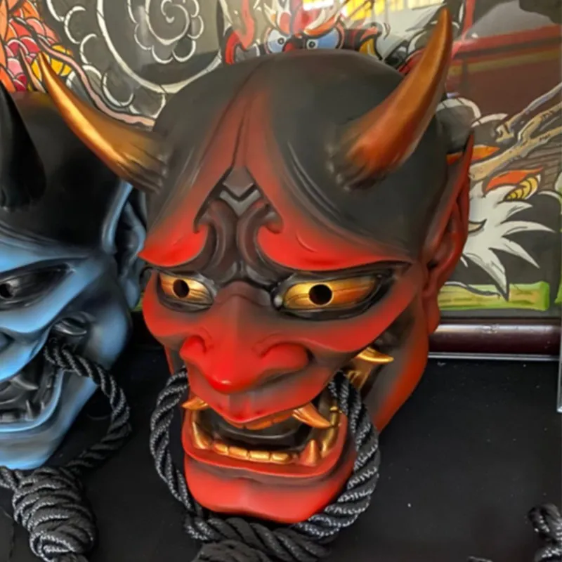 Adulto Unisex Halloween Giapponese Sigillato Prajna Devil Hannya Noh Kabuki Demone Oni Samurai Maschera a pieno facciale Nero Blu Rosso 220707