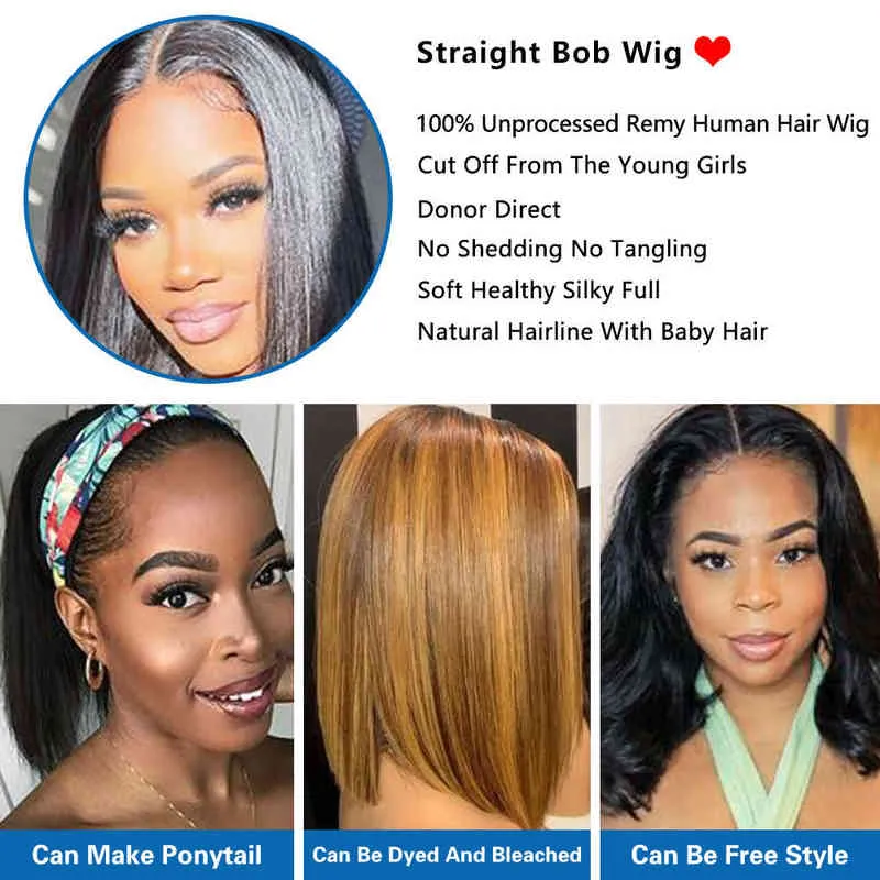 Lace Front Wig Human Hair Pre Plucked Wet And Wavy Straight s Closure Bob 220608