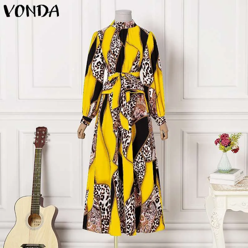 Bohemian Maxi Dress Vonda Sommar Kvinnor Sundress Vintage Puff Sleeve Tryckt Party Lång Klänning Casual Vestido Robes Oversized 220409