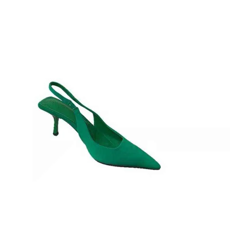 Sexy Pointed Toe Elegant Satin Kitten Heel Slingback Heels Shoes Women 2022 Brand Design Stretch Pumps Ladies Shoes G220527